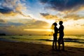 Young couple on wedding day on tropical beach and sunset Royalty Free Stock Photo