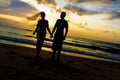 Young couple on wedding day on tropical beach and sunset Royalty Free Stock Photo