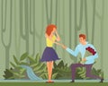 Young couples in love. Man makes a proposal to his girlfriend, kneeling. Vector Illustration. Royalty Free Stock Photo