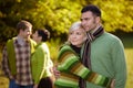 Young couples outdoor at autumn Royalty Free Stock Photo