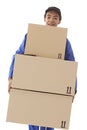 Young courier boy moving boxes