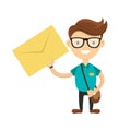 Young courier or postman delivered the letter. You have a letter concept. Vector flat cartoon character