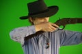 Young Cowboy with 1866 Winchester Rifle Royalty Free Stock Photo