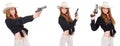 The young cowgirl with handgun isolated on white Royalty Free Stock Photo
