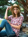 Young cowgirl in hat Royalty Free Stock Photo