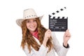Young cowgirl with movie board