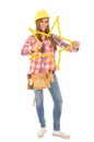 Young craftswoman tinkering yellow star Royalty Free Stock Photo