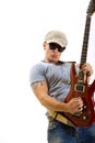 Young crazy guy playing electric guitar Royalty Free Stock Photo