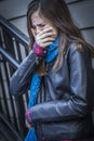 Young Crying Teen Aged Girl on Staircase Royalty Free Stock Photo