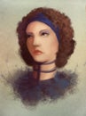 Young curl woman in collar portrait