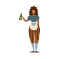 Young curly woman holding oil for making barbeque vector illustration