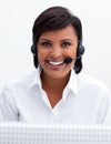 Young customer service agent with headset on Royalty Free Stock Photo