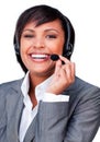 Young customer service agent with headset on Royalty Free Stock Photo