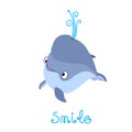 Young cute cachalot or blue whale with baby face, happy smile, emotion