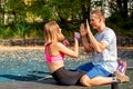 Young Cute Couple Exercising At The City Park. Outdoor Sport. Royalty Free Stock Photo