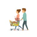 Young cute couple, man and woman shopping in a supermaket, Royalty Free Stock Photo