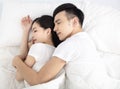 Young cute couple sleeping together in bed Royalty Free Stock Photo