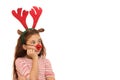 Cute girl wearing Christmas antlers