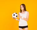 Young cute girl with whistle, studio