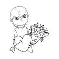 Young cute lover boy with flowers