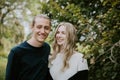 Young Cute Romantic Beautiful Loving Couple Face to Face Looking into Each Others Eyes Outside in Nature Royalty Free Stock Photo