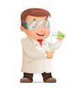 Young Cute Scientist Test-tube Icon Retro 3d Cartoon Design Character Vector Illustration