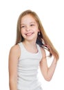 Young cute smiling girl with grey blue eyes and long light brown hair Royalty Free Stock Photo