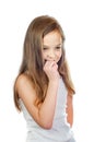 Young cute smiling girl with grey blue eyes and long light brown hair Royalty Free Stock Photo