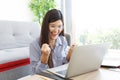 Young Cute Woman feels happy and Excited while video call Meeting on Work For Home Period.