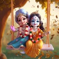 young cutest radha and krishna sitting on swing generative AI