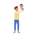 Young Dad Holding His Baby in the Air and Playing with Him Vector Illustration Royalty Free Stock Photo