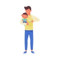 Young Dad Holding His Baby in Arms and Spoon-feeding Vector Illustration Royalty Free Stock Photo