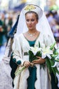 Young damadel Middle Ages at the Palio with flowers