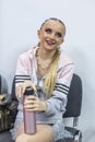 young dancer drinks water from a thermos before Royalty Free Stock Photo