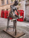 Young Dancer Statue and Red Telephone Booths in Covent Garden, London