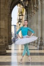 Young dancer with tutu and turqoise trikot Royalty Free Stock Photo
