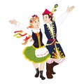 Young dancers from Poland are dancing folk dance Krakowiak Royalty Free Stock Photo