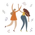 Young dancing, jumping or celebration people. Happy couple girl dancers. Smiling women enjoying dance party. Royalty Free Stock Photo