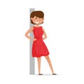 Young Dark-haired Woman Leaning Against the Wall and Smiling Vector Illustration Royalty Free Stock Photo