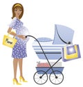 Young dark skin pregnant woman with a baby in a pram Royalty Free Stock Photo