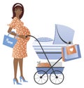 Young dark skin pregnant woman with a baby in a pram Royalty Free Stock Photo