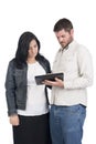 Young deaf or hearing impaired couple or siblings with tablet