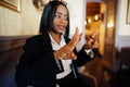 Young deaf mute african american woman using sign language