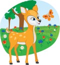 Young deer with a butterfly