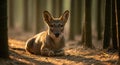 Young deer resting in a bamboo forest during sunset Royalty Free Stock Photo