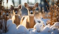 Young deer in winter forest, looking at camera generated by AI Royalty Free Stock Photo