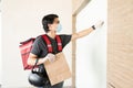 Delivery Man Delivering Parcel At Home Royalty Free Stock Photo