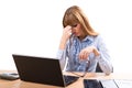 Young depresses stressed business woman at office Royalty Free Stock Photo