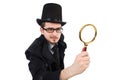 The young detective with magnifying glass isolated