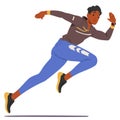 Young Determined Runner Character Dashes Across The Track, Muscles Tensed, Breath Steady, Cartoon Vector Illustration